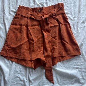 Orange linen shorts
